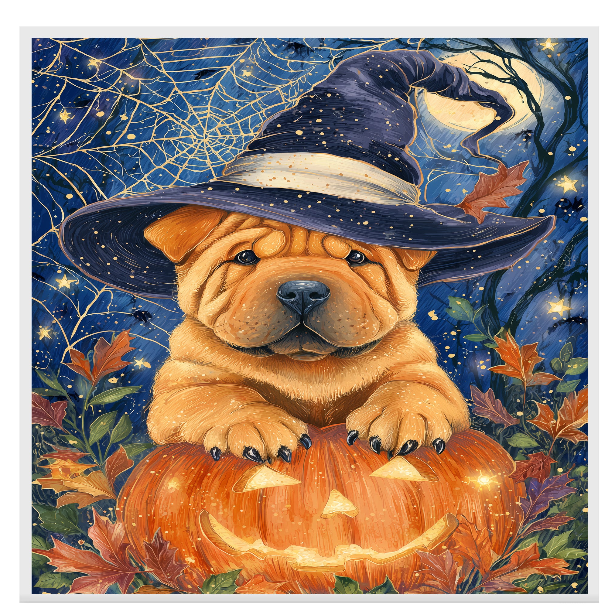 Shar Pei Dog Autumn Maple Leaf Canvas Prints Decorations for Thanksgiving Gifts Ideas for Living Room on Ready to Hang 1.5" Thick Canvas Wrap, Floating Framed Canvas, Flat Rolled Canvas