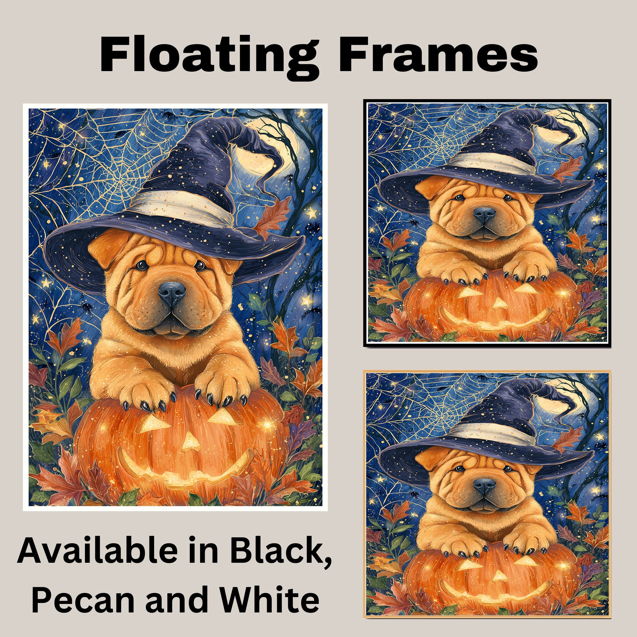 Shar Pei Dog Autumn Maple Leaf Canvas Prints Decorations for Thanksgiving Gifts Ideas for Living Room on Ready to Hang 1.5" Thick Canvas Wrap, Floating Framed Canvas, Flat Rolled Canvas