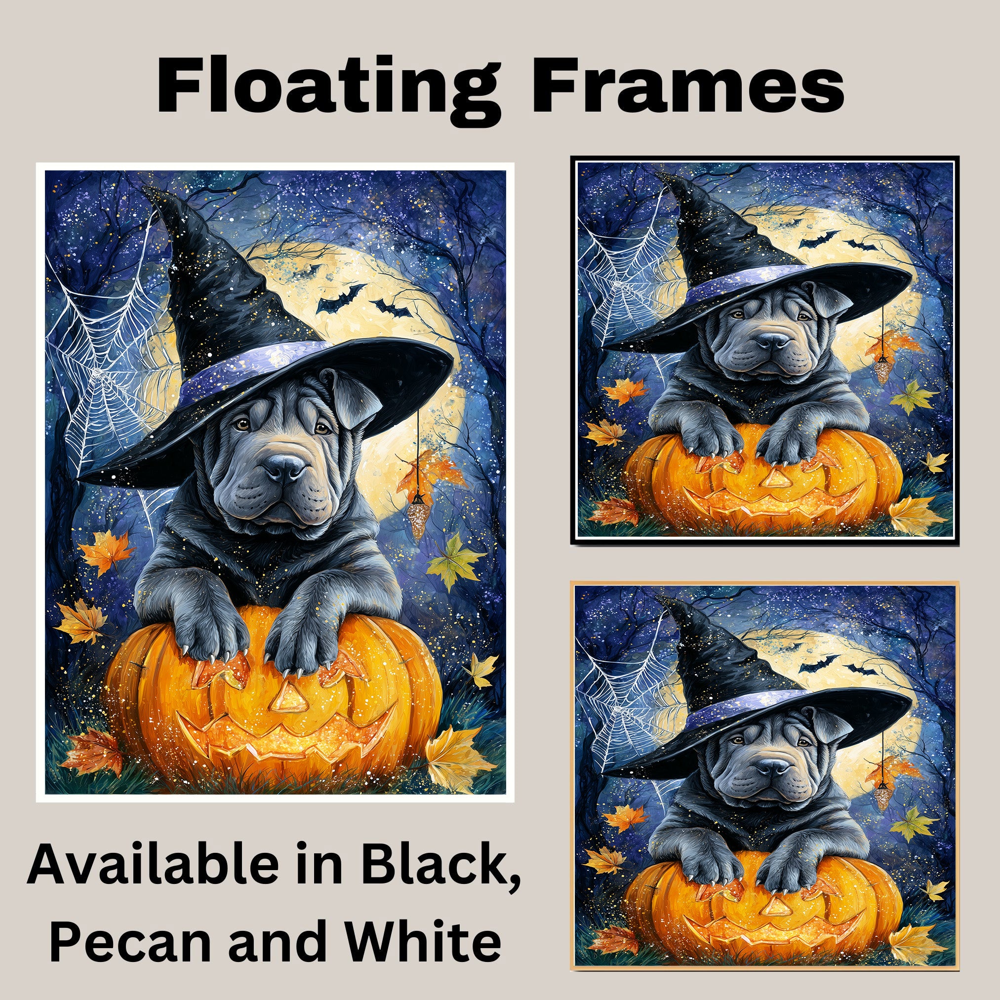 Shar Pei Wall Art Happy Halloween Canvas Decor Pumpkin Spider Web Artwork Print Poster Party Decoration on Ready to Hang 1.5" Thick Canvas Wrap, Floating Framed Canvas, Flat Rolled Canvas