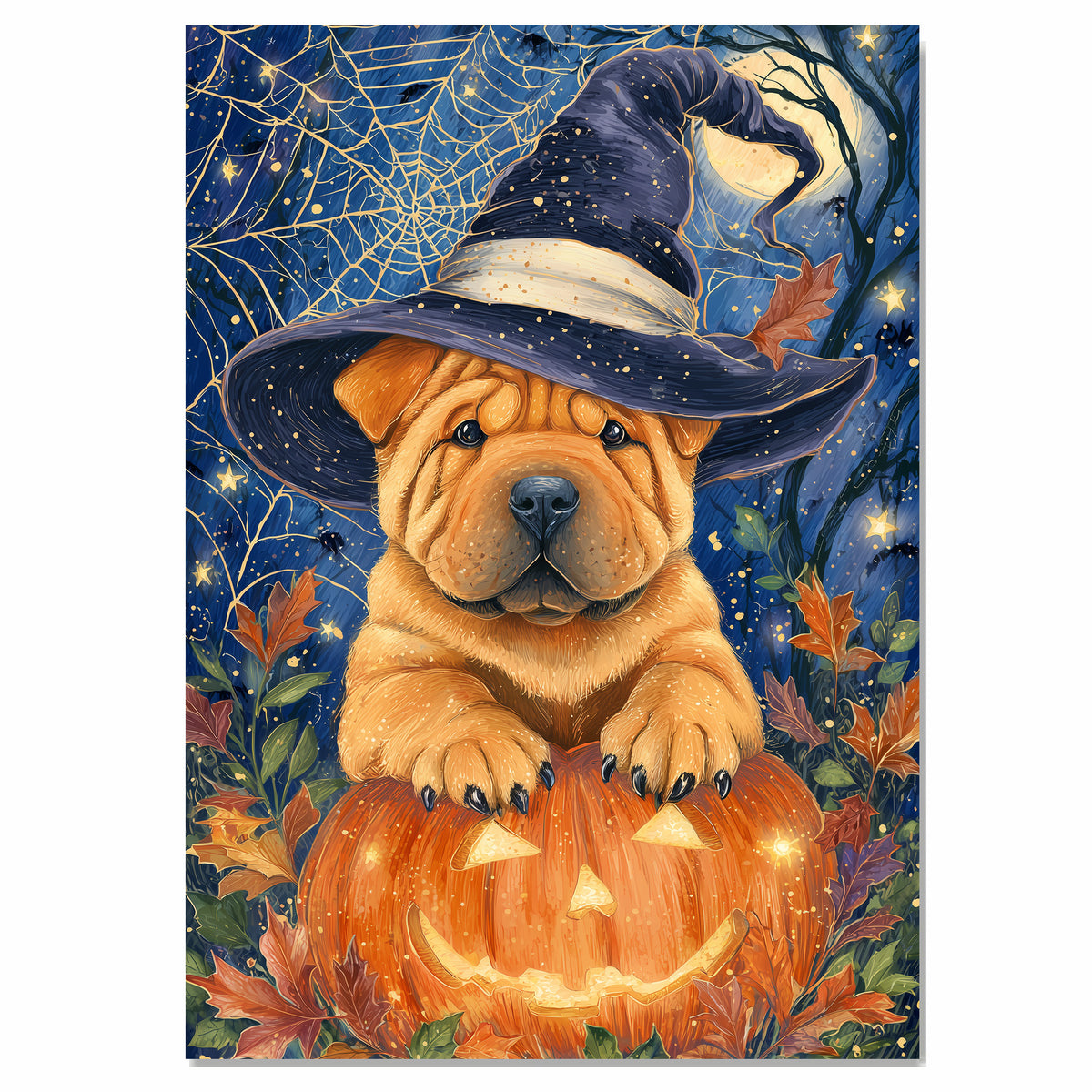 Shar Pei Dog Autumn Maple Leaf Canvas Prints Decorations for Thanksgiving Gifts Ideas for Living Room on Ready to Hang 1.5" Thick Canvas Wrap, Floating Framed Canvas, Flat Rolled Canvas