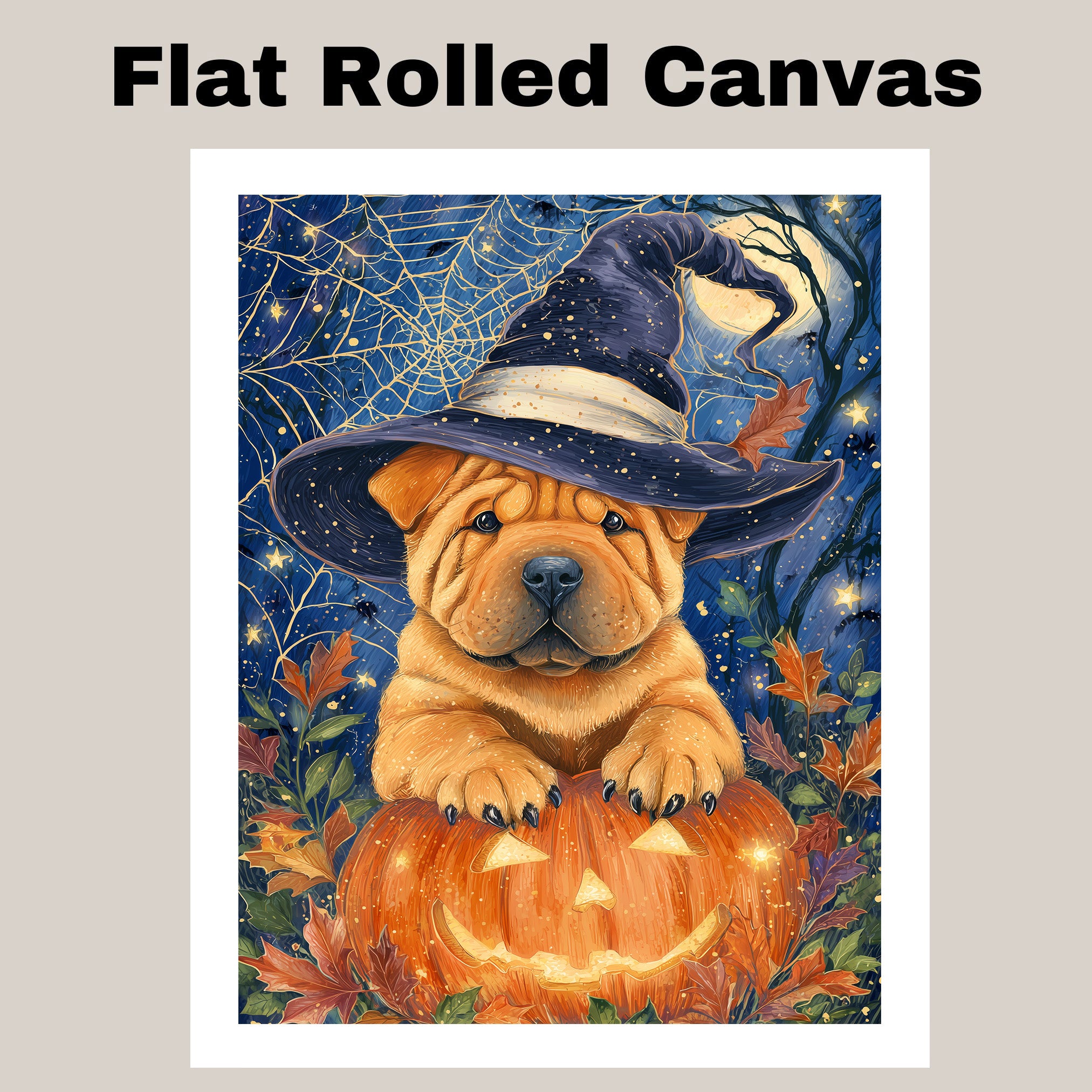 Shar Pei Dog Autumn Maple Leaf Canvas Prints Decorations for Thanksgiving Gifts Ideas for Living Room on Ready to Hang 1.5" Thick Canvas Wrap, Floating Framed Canvas, Flat Rolled Canvas