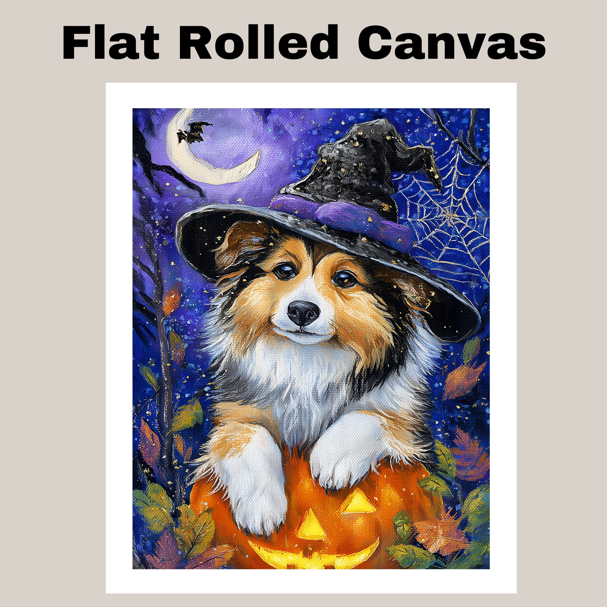Shetland Sheepdog Haunted Moon Poster Pictures for Room Wall Décor Canvas Art Prints for Bedroom Décor on Ready to Hang 1.5" Thick Canvas Wrap, Floating Framed Canvas, Flat Rolled Canvas