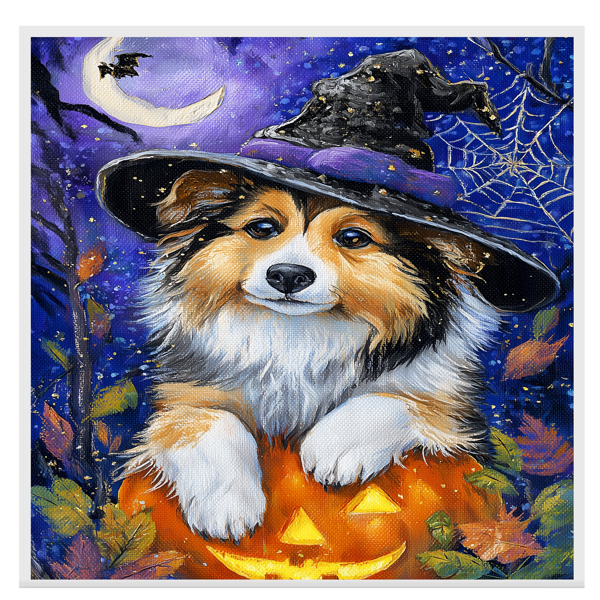 Shetland Sheepdog Haunted Moon Poster Pictures for Room Wall Décor Canvas Art Prints for Bedroom Décor on Ready to Hang 1.5" Thick Canvas Wrap, Floating Framed Canvas, Flat Rolled Canvas