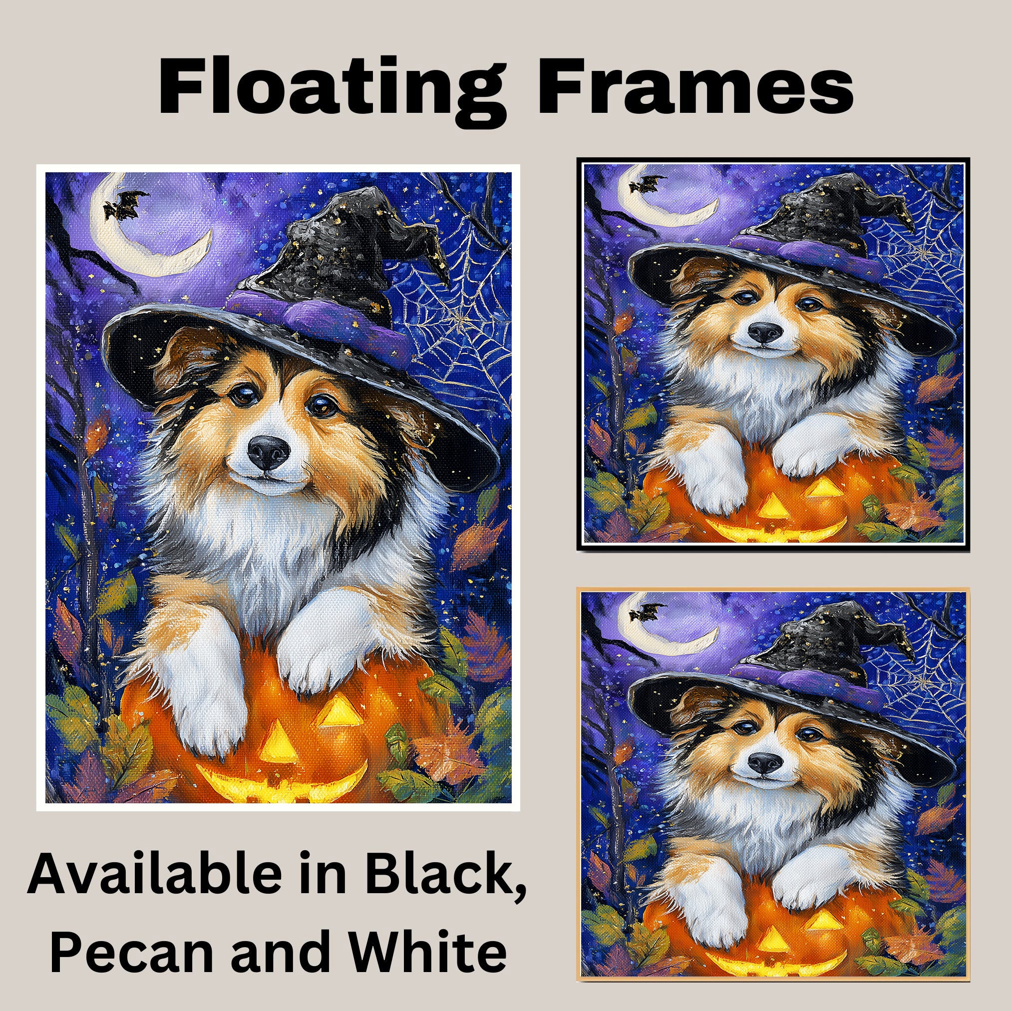 Shetland Sheepdog Haunted Moon Poster Pictures for Room Wall Décor Canvas Art Prints for Bedroom Décor on Ready to Hang 1.5" Thick Canvas Wrap, Floating Framed Canvas, Flat Rolled Canvas
