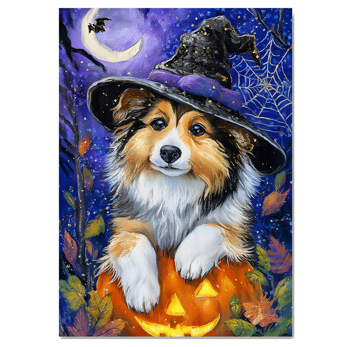 Shetland Sheepdog Haunted Moon Poster Pictures for Room Wall Décor Canvas Art Prints for Bedroom Décor on Ready to Hang 1.5" Thick Canvas Wrap, Floating Framed Canvas, Flat Rolled Canvas