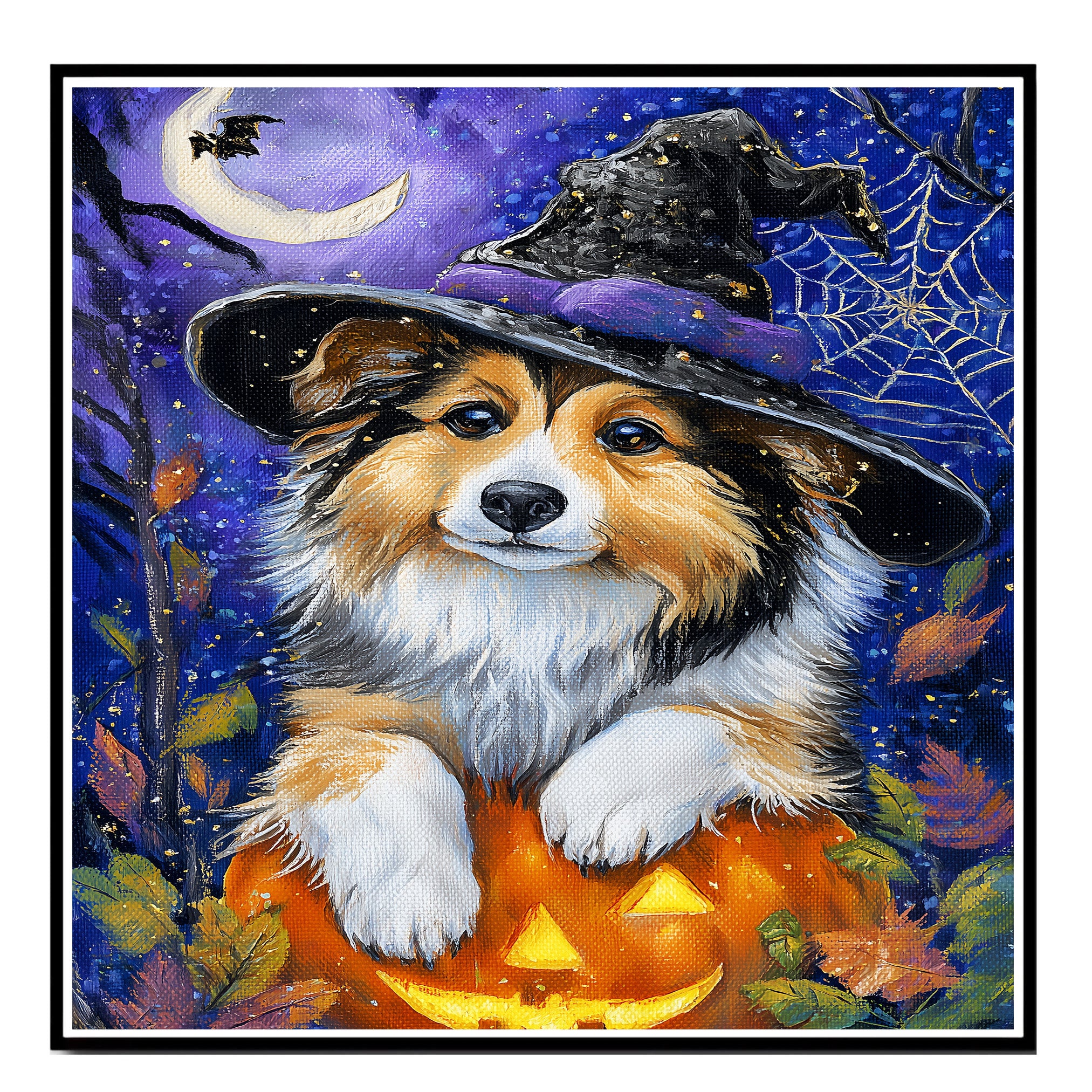 Shetland Sheepdog Haunted Moon Poster Pictures for Room Wall Décor Canvas Art Prints for Bedroom Décor on Ready to Hang 1.5" Thick Canvas Wrap, Floating Framed Canvas, Flat Rolled Canvas