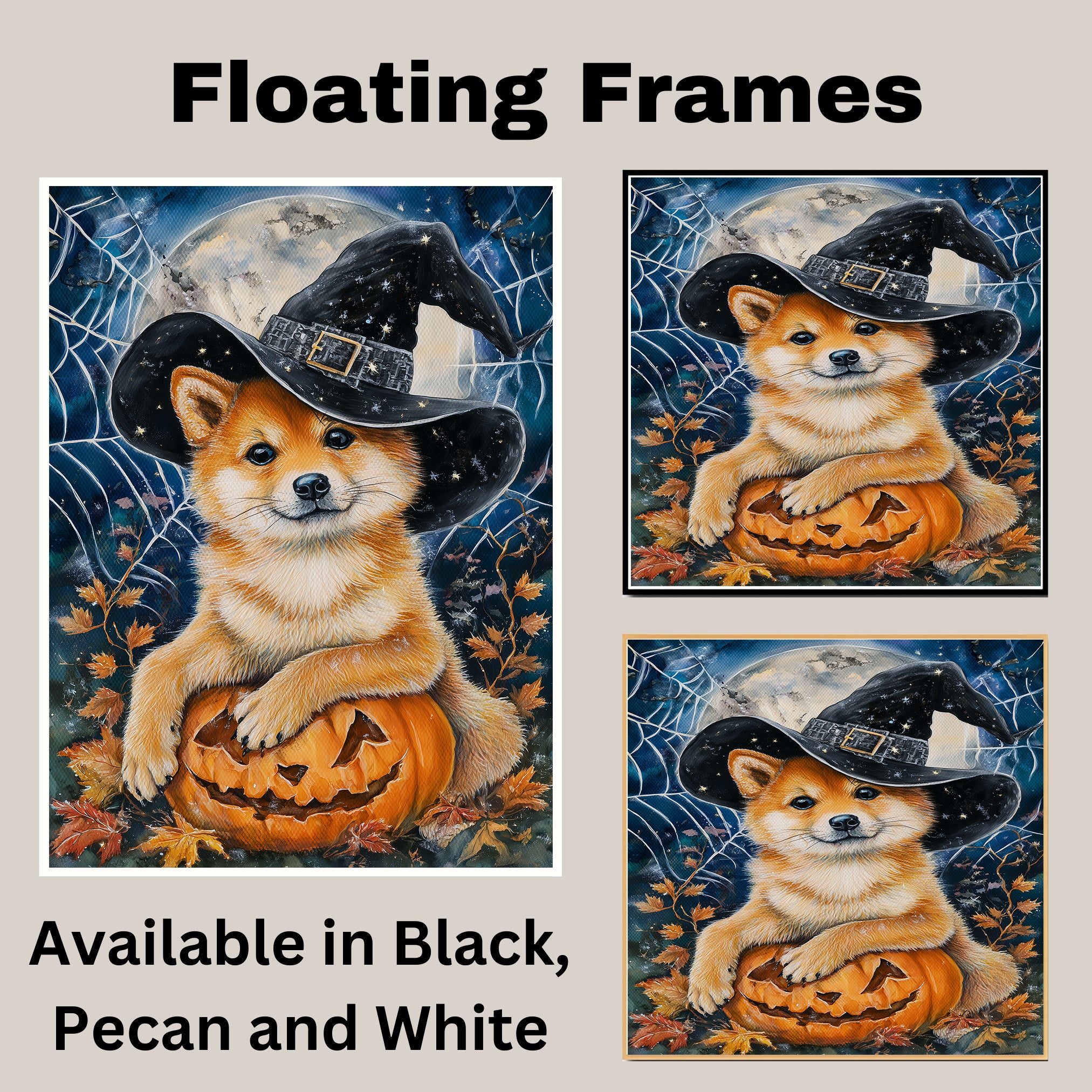 Shiba Inu Dog Forest Canvas Art Prints for Bedroom Decor for Halloween Haunted Poster Gifts on Ready to Hang 1.5" Thick Canvas Wrap, Floating Framed Canvas, Flat Rolled Canvas