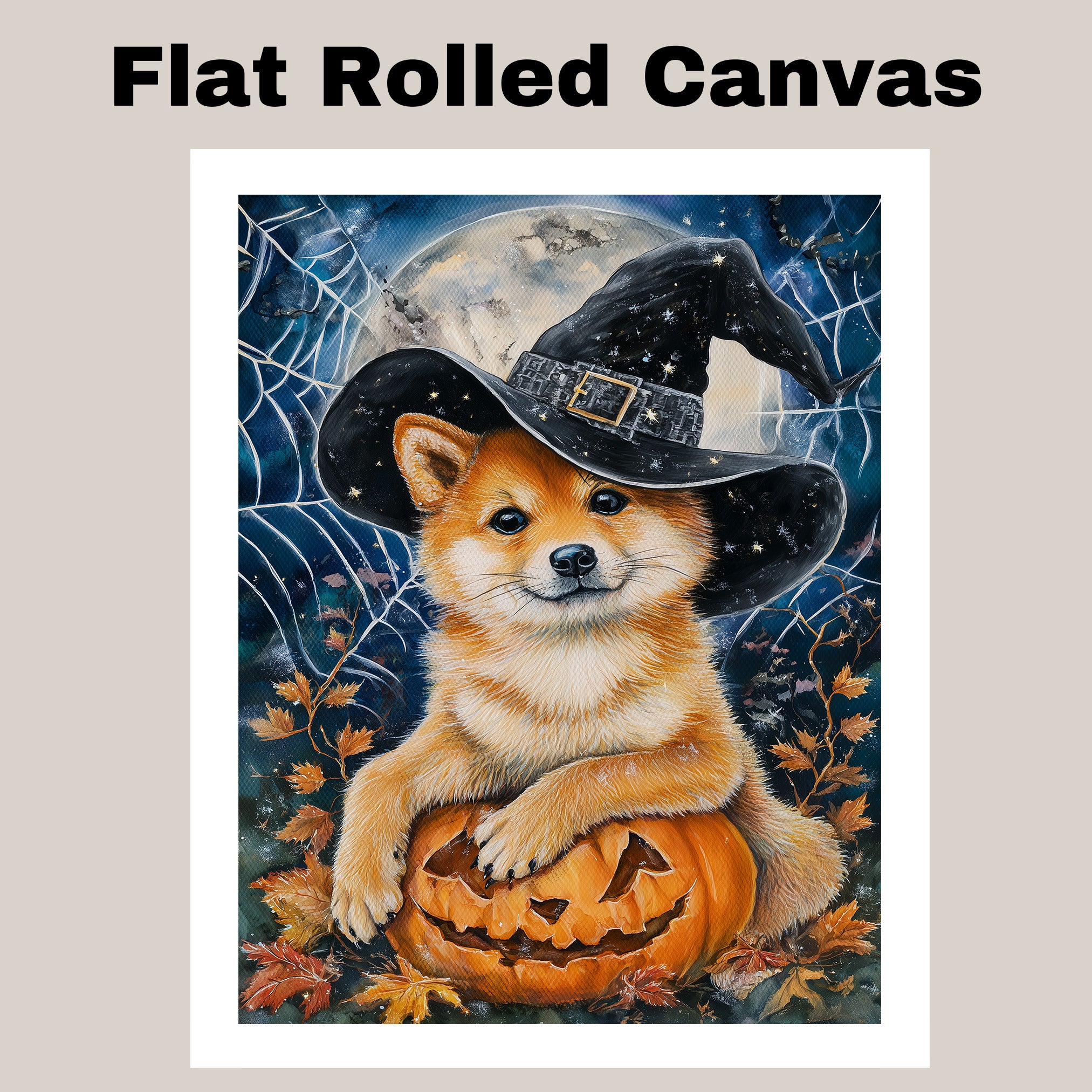 Shiba Inu Dog Forest Canvas Art Prints for Bedroom Decor for Halloween Haunted Poster Gifts on Ready to Hang 1.5" Thick Canvas Wrap, Floating Framed Canvas, Flat Rolled Canvas