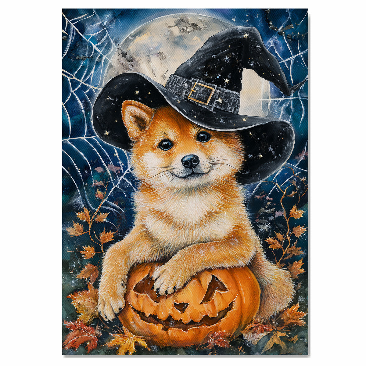 Shiba Inu Dog Forest Canvas Art Prints for Bedroom Decor for Halloween Haunted Poster Gifts on Ready to Hang 1.5" Thick Canvas Wrap, Floating Framed Canvas, Flat Rolled Canvas