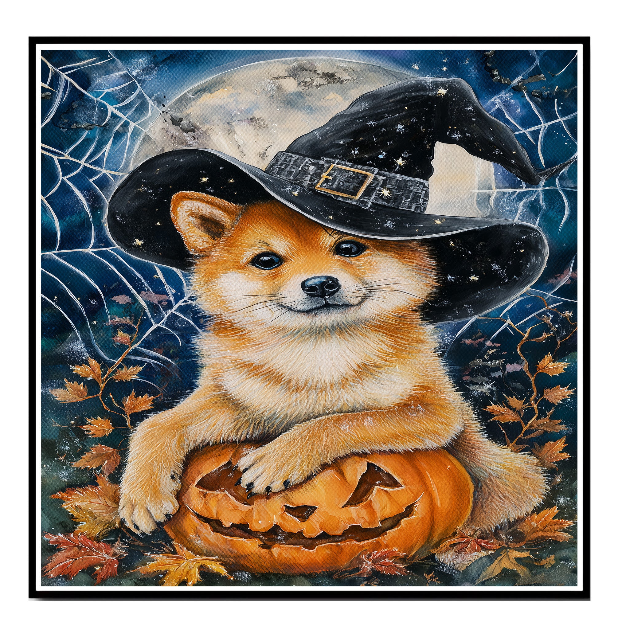 Shiba Inu Dog Forest Canvas Art Prints for Bedroom Decor for Halloween Haunted Poster Gifts on Ready to Hang 1.5" Thick Canvas Wrap, Floating Framed Canvas, Flat Rolled Canvas