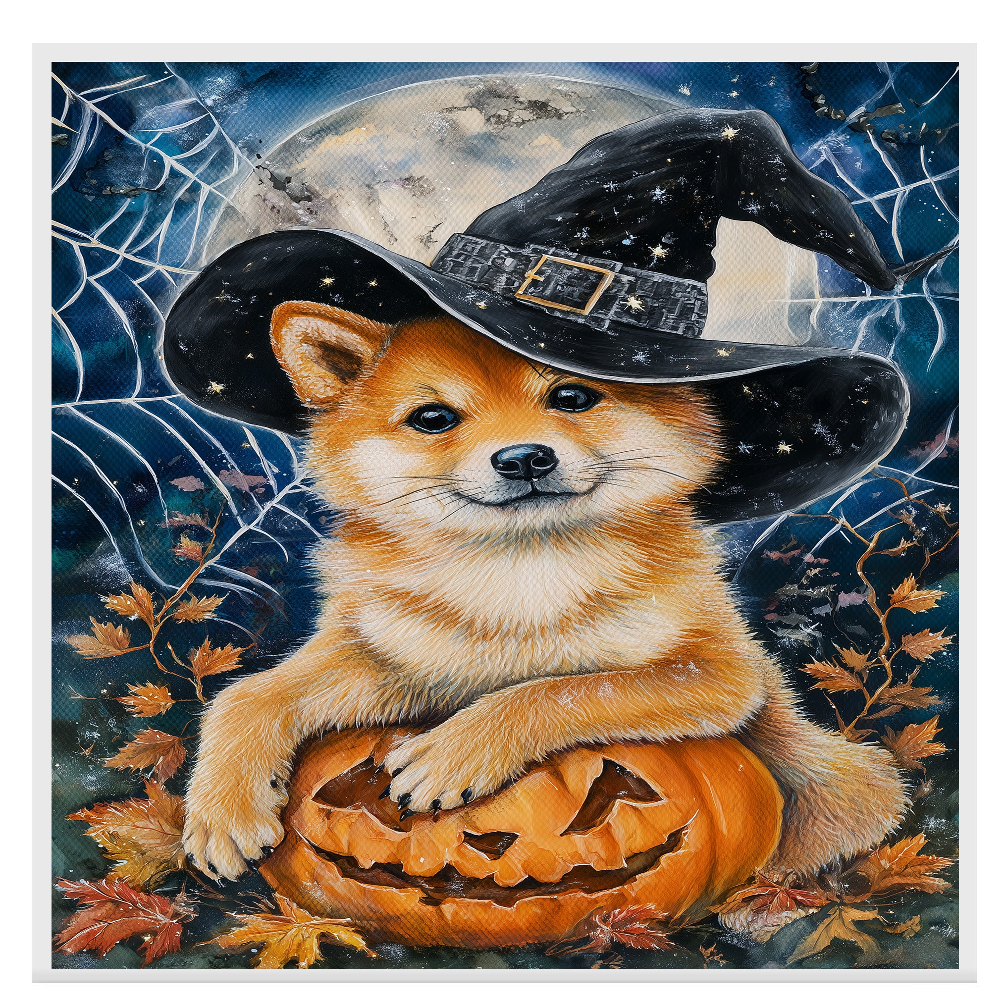 Shiba Inu Dog Forest Canvas Art Prints for Bedroom Decor for Halloween Haunted Poster Gifts on Ready to Hang 1.5" Thick Canvas Wrap, Floating Framed Canvas, Flat Rolled Canvas