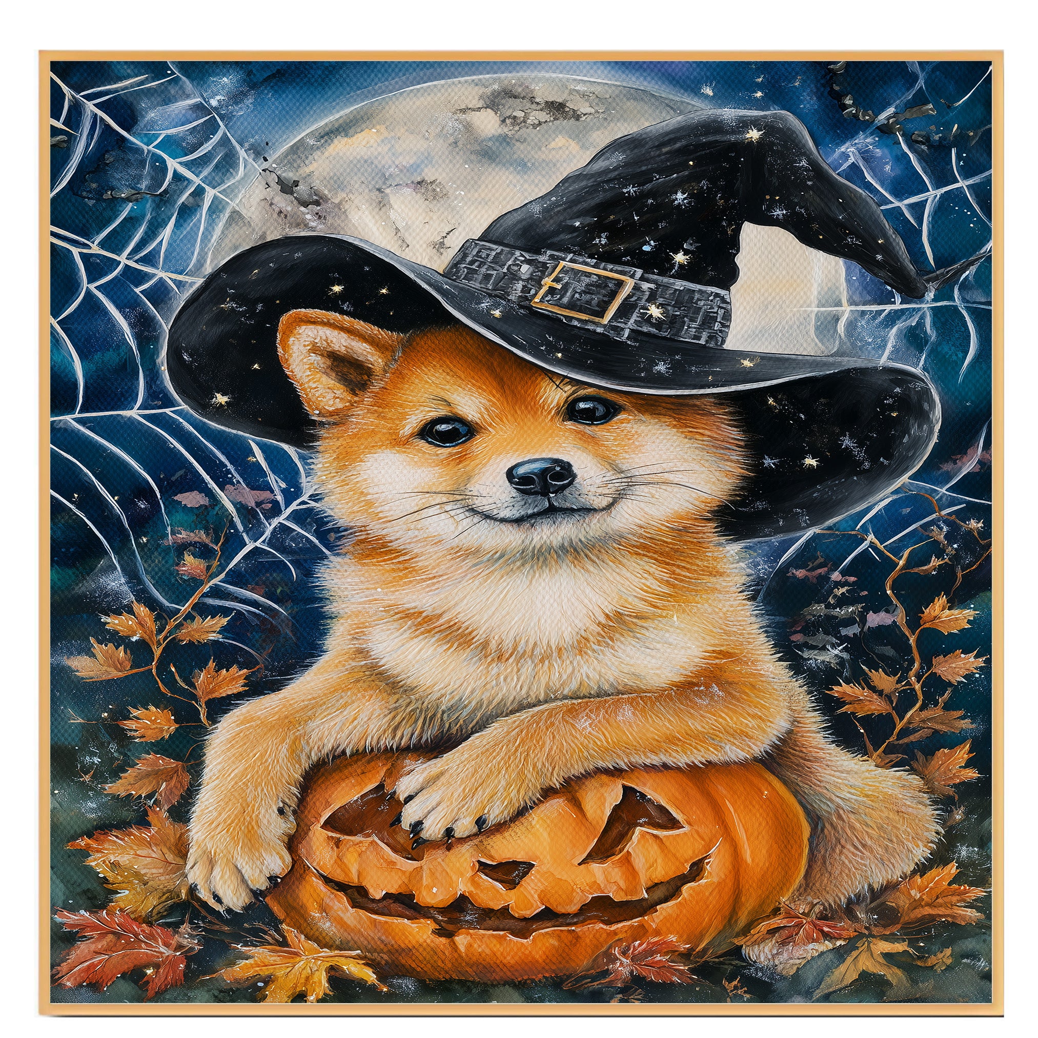 Shiba Inu Dog Forest Canvas Art Prints for Bedroom Decor for Halloween Haunted Poster Gifts on Ready to Hang 1.5" Thick Canvas Wrap, Floating Framed Canvas, Flat Rolled Canvas