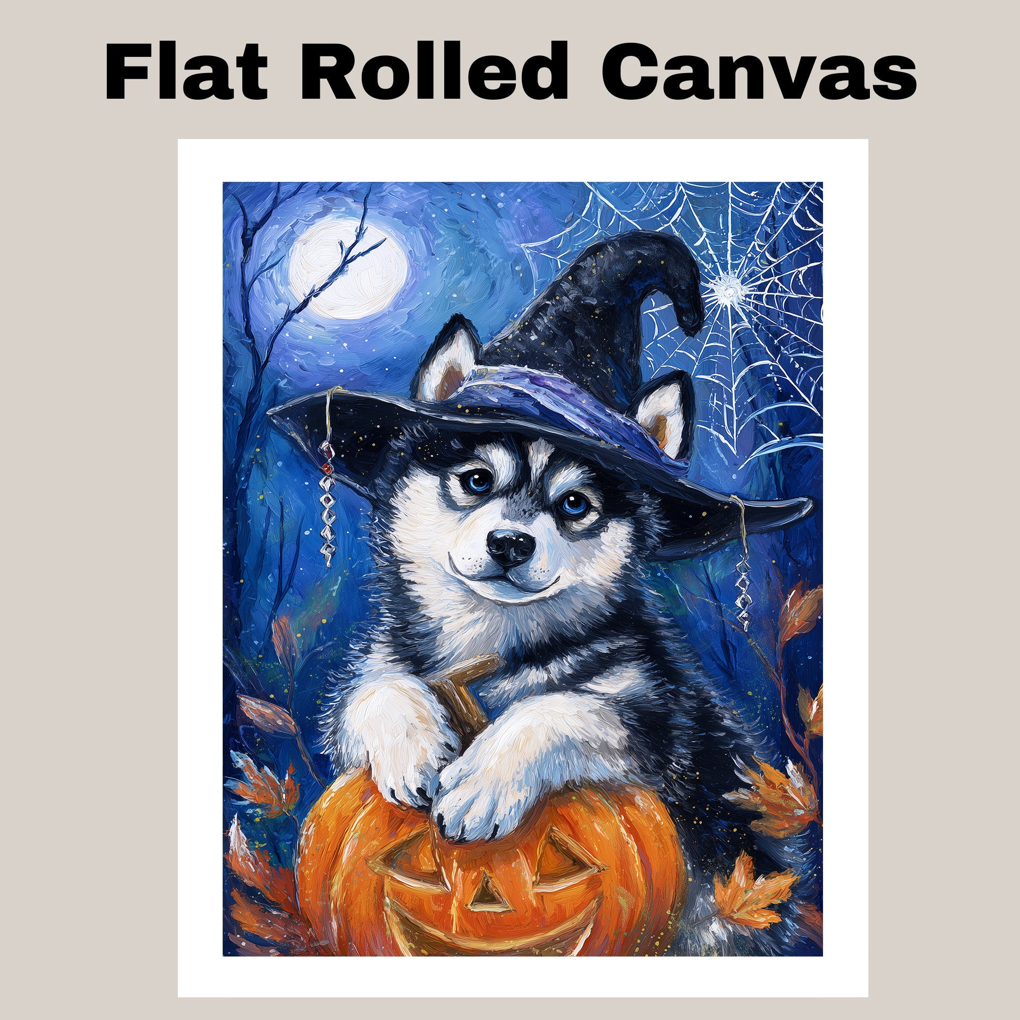 Siberian Husky Dog Haunted Decor Wall Art for Halloween Home Children's Room Decoration Print for Pet Lovers on Ready to Hang 1.5" Thick Canvas Wrap, Floating Framed Canvas, Flat Rolled Canvas