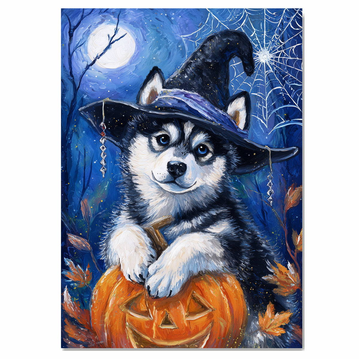 Siberian Husky Dog Haunted Decor Wall Art for Halloween Home Children's Room Decoration Print for Pet Lovers on Ready to Hang 1.5" Thick Canvas Wrap, Floating Framed Canvas, Flat Rolled Canvas
