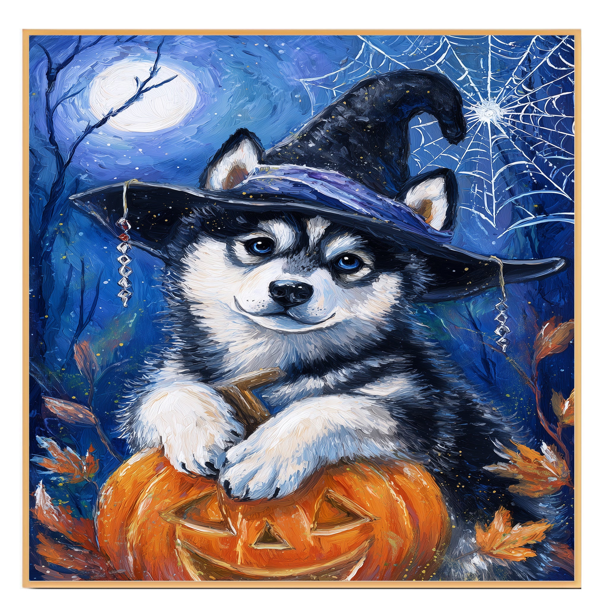 Siberian Husky Dog Haunted Decor Wall Art for Halloween Home Children's Room Decoration Print for Pet Lovers on Ready to Hang 1.5" Thick Canvas Wrap, Floating Framed Canvas, Flat Rolled Canvas