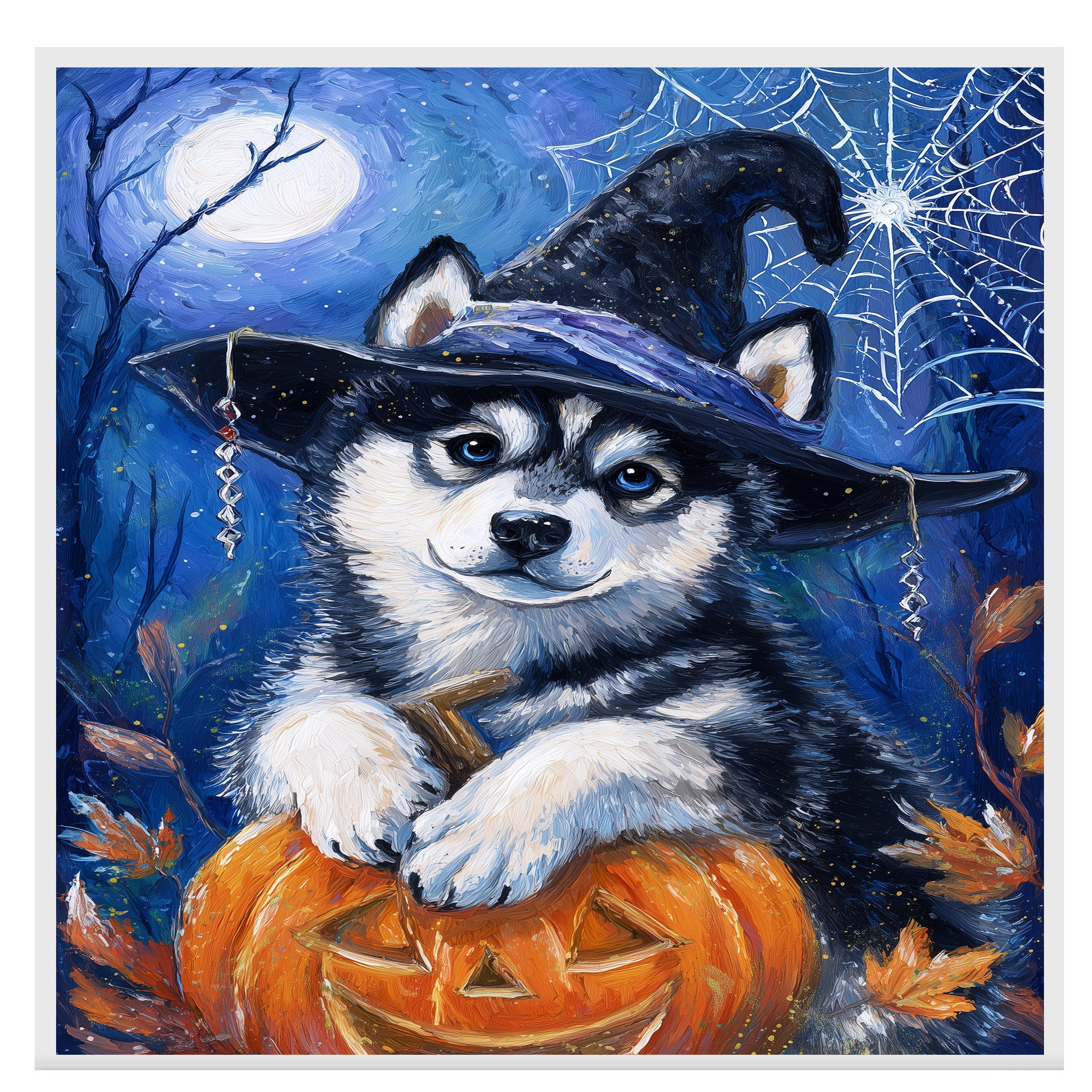 Siberian Husky Dog Haunted Decor Wall Art for Halloween Home Children's Room Decoration Print for Pet Lovers on Ready to Hang 1.5" Thick Canvas Wrap, Floating Framed Canvas, Flat Rolled Canvas