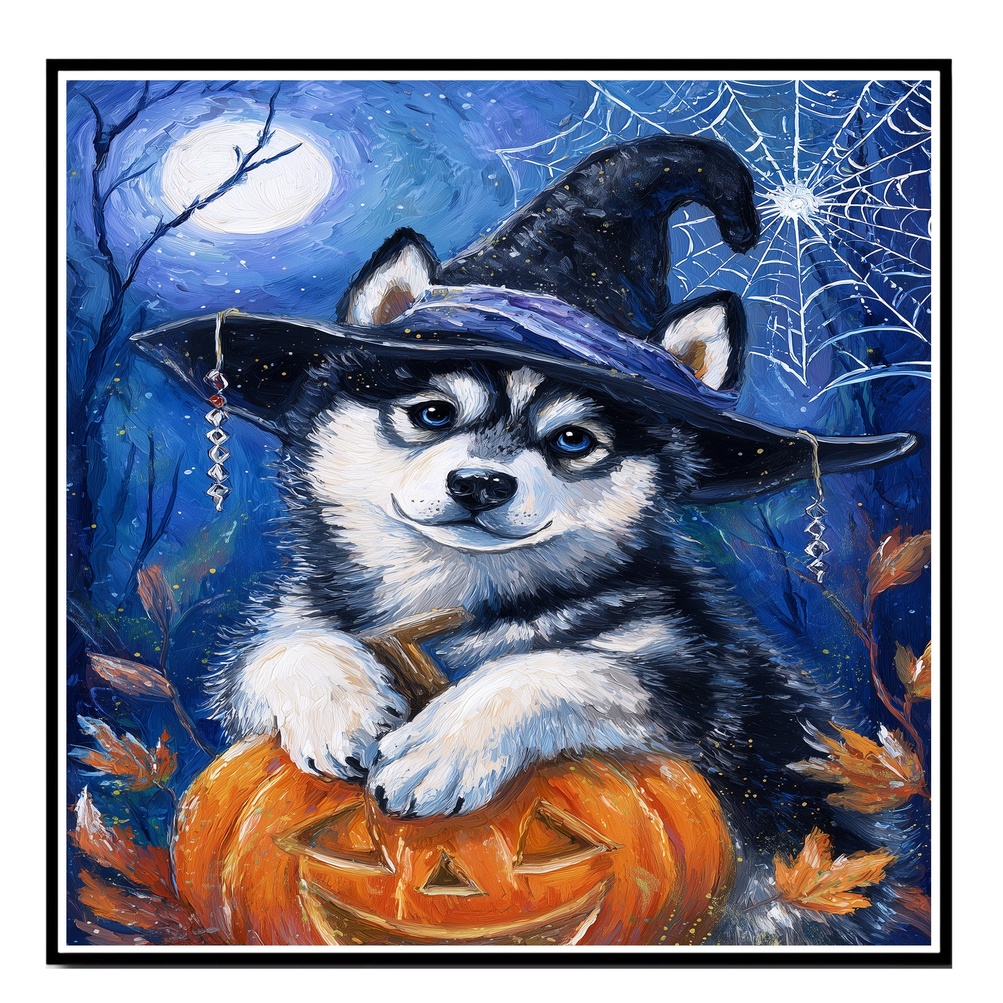Siberian Husky Dog Haunted Decor Wall Art for Halloween Home Children's Room Decoration Print for Pet Lovers on Ready to Hang 1.5" Thick Canvas Wrap, Floating Framed Canvas, Flat Rolled Canvas