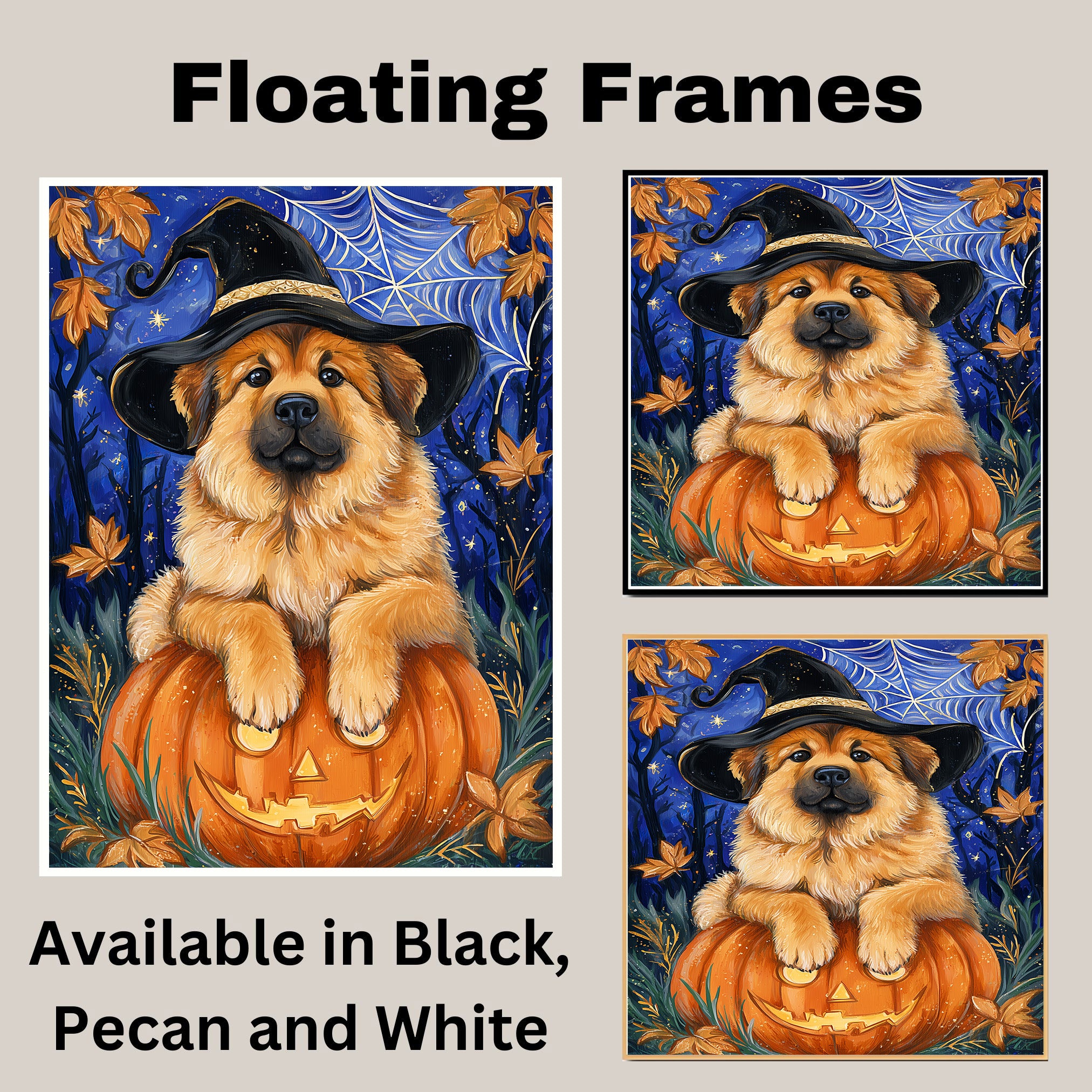 Tibetan Mastiff Dog Black Halloween Witch Canvas Art Prints for Mom's Anniversary Gifts for Thanksgiving on Ready to Hang 1.5" Thick Canvas Wrap, Floating Framed Canvas, Flat Rolled Canvas