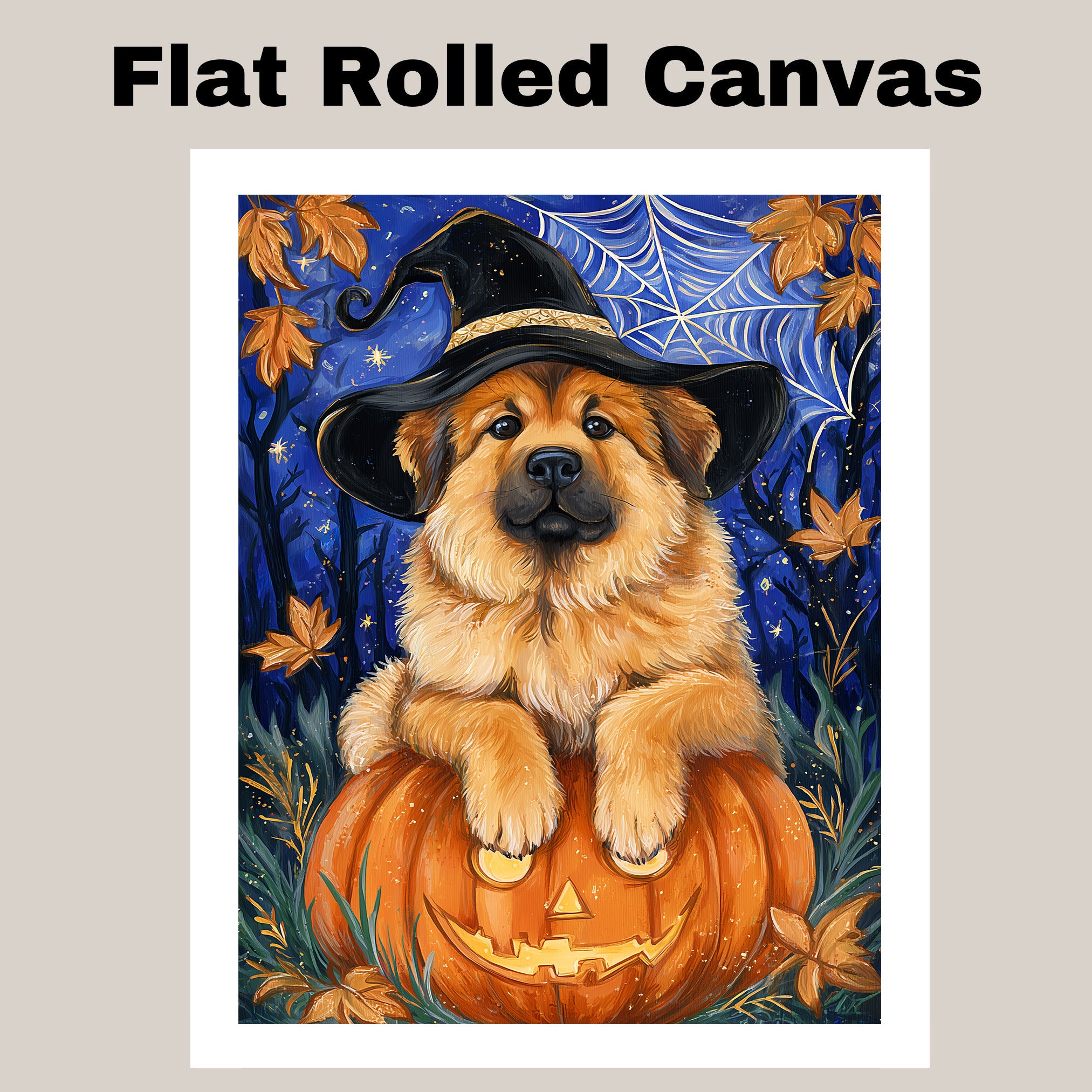 Tibetan Mastiff Dog Black Halloween Witch Canvas Art Prints for Mom's Anniversary Gifts for Thanksgiving on Ready to Hang 1.5" Thick Canvas Wrap, Floating Framed Canvas, Flat Rolled Canvas