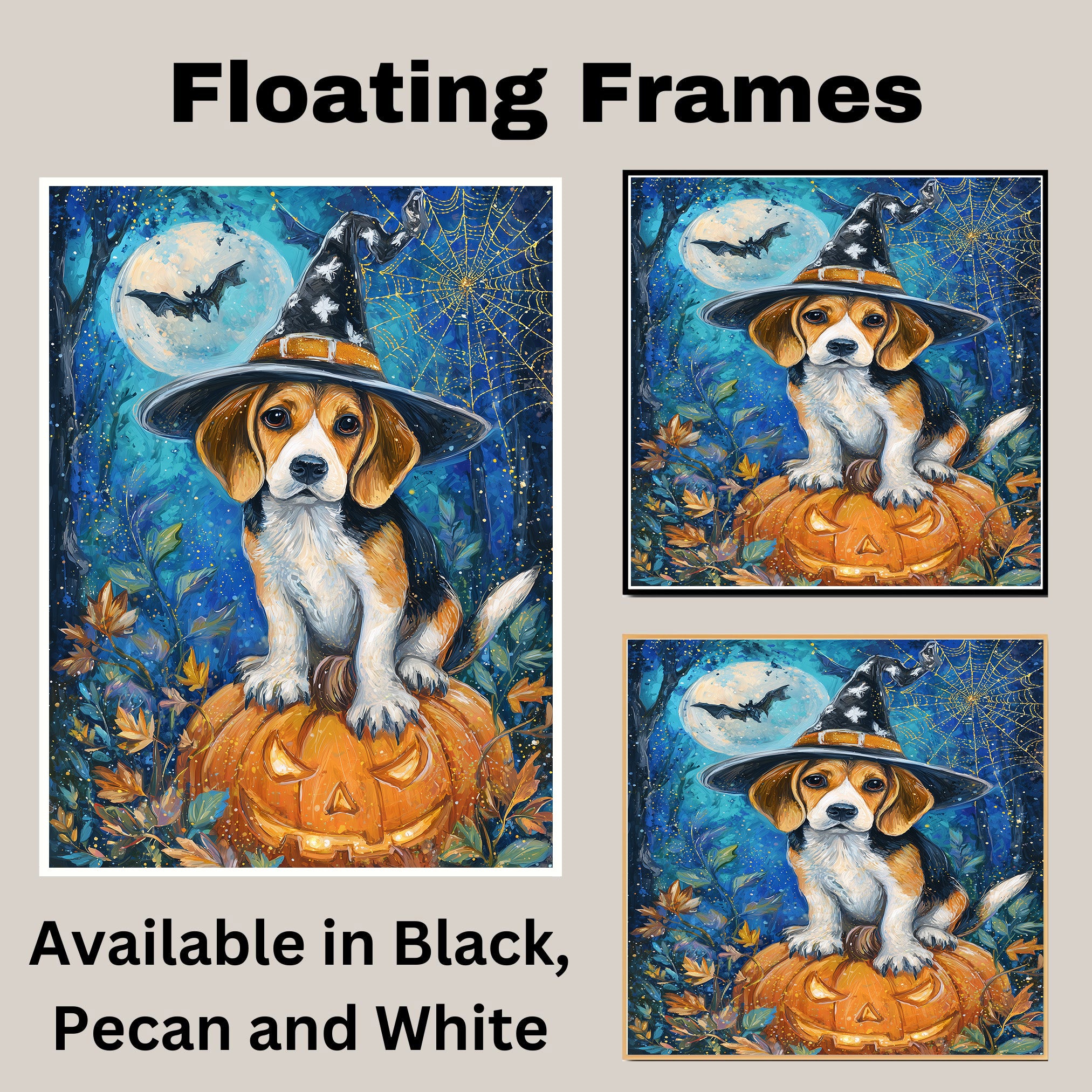 Treeing Walking Coonhound Dog Moon Spiders Web Picture Painting Artwork for Bedroom Fall Harvest Canvas on Ready to Hang 1.5" Thick Canvas Wrap, Floating Framed Canvas, Flat Rolled Canvas