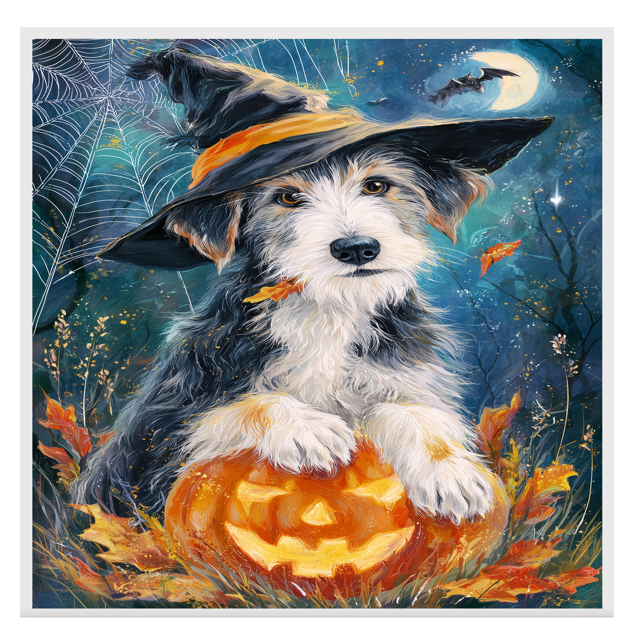 Wolfhound Dog Halloween Candy Bathroom Home Decor Wall Art with Horror Bat Spider Web Canvas on Ready to Hang 1.5" Thick Canvas Wrap, Floating Framed Canvas, Flat Rolled Canvas