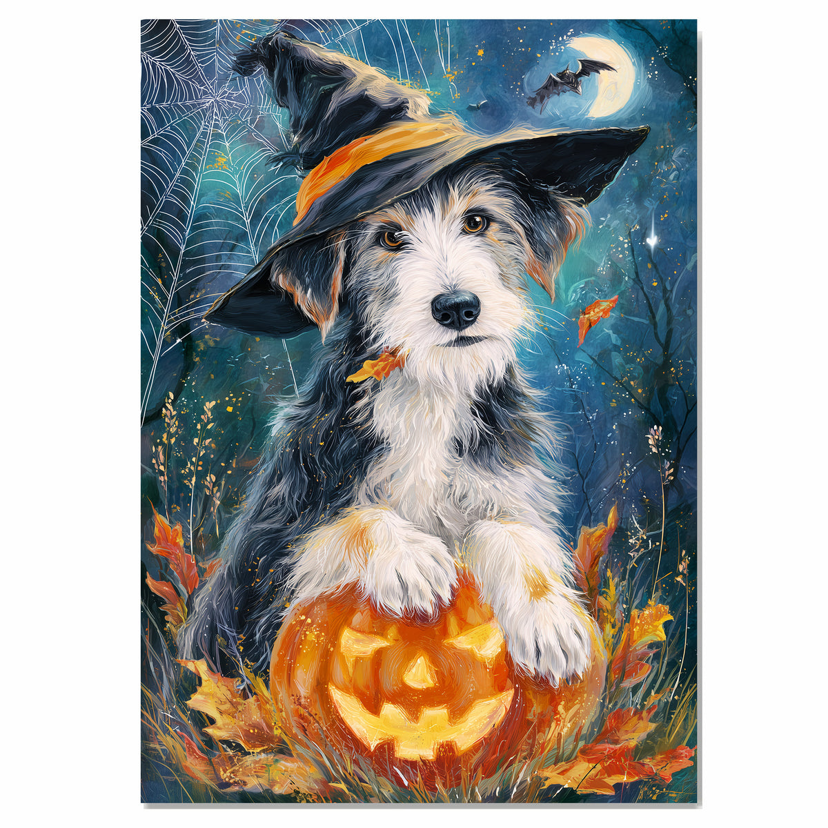 Wolfhound Dog Halloween Candy Bathroom Home Decor Wall Art with Horror Bat Spider Web Canvas on Ready to Hang 1.5" Thick Canvas Wrap, Floating Framed Canvas, Flat Rolled Canvas