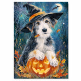 Wolfhound Dog Halloween Candy Bathroom Home Decor Wall Art with Horror Bat Spider Web Canvas on Ready to Hang 1.5" Thick Canvas Wrap, Floating Framed Canvas, Flat Rolled Canvas