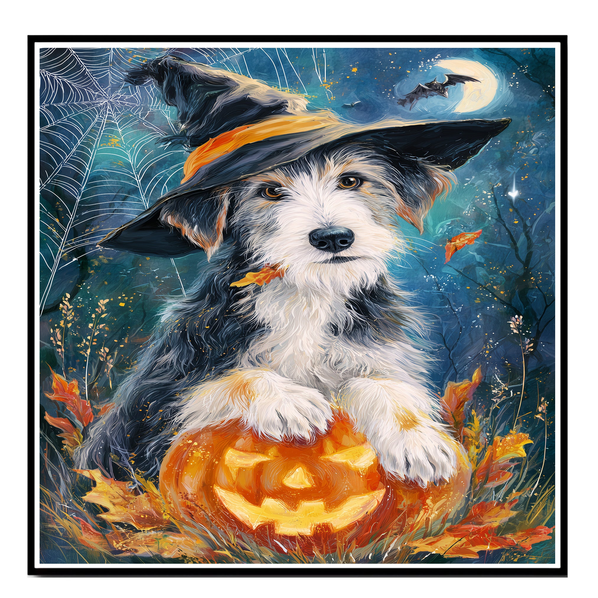 Wolfhound Dog Halloween Candy Bathroom Home Decor Wall Art with Horror Bat Spider Web Canvas on Ready to Hang 1.5" Thick Canvas Wrap, Floating Framed Canvas, Flat Rolled Canvas