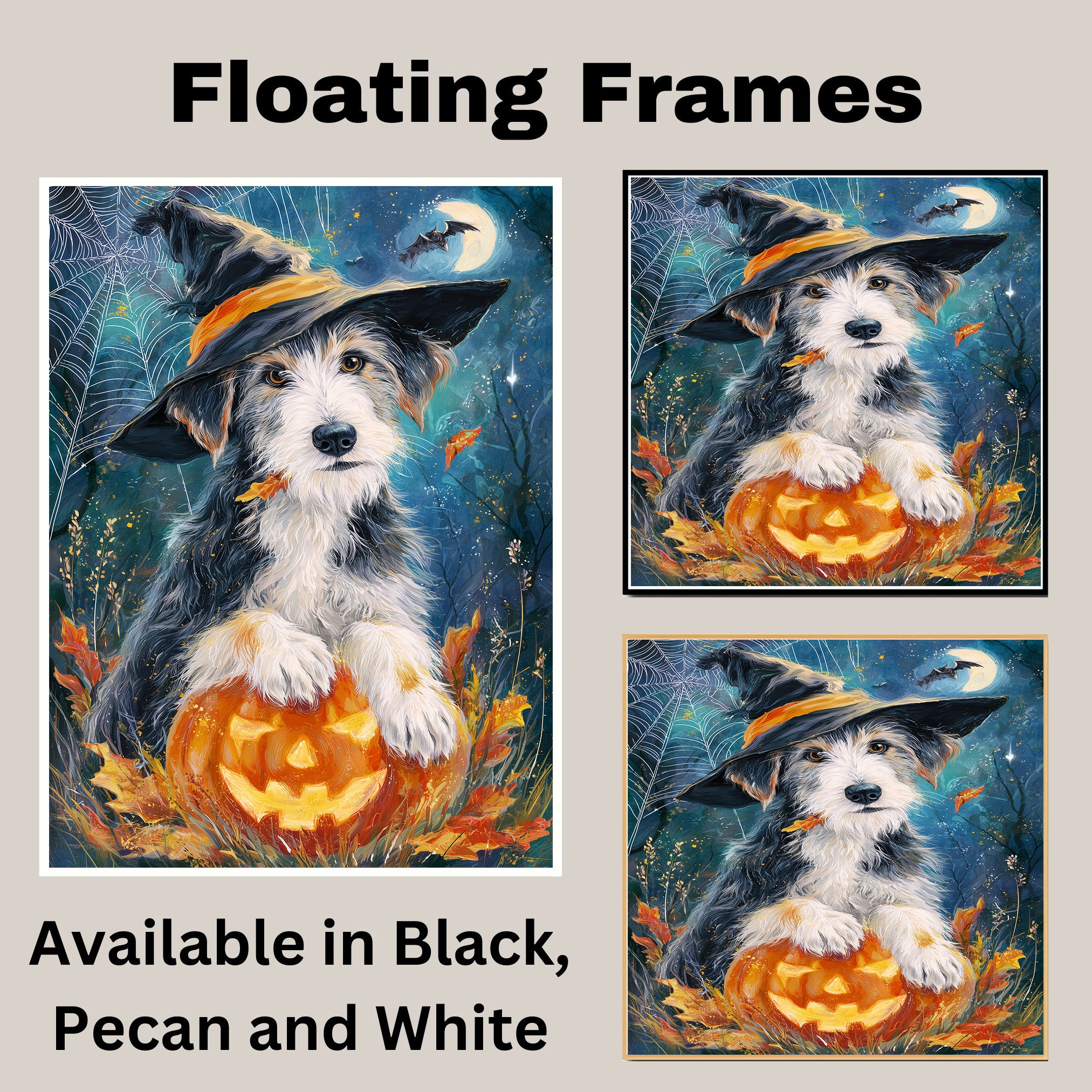 Wolfhound Dog Halloween Candy Bathroom Home Decor Wall Art with Horror Bat Spider Web Canvas on Ready to Hang 1.5" Thick Canvas Wrap, Floating Framed Canvas, Flat Rolled Canvas
