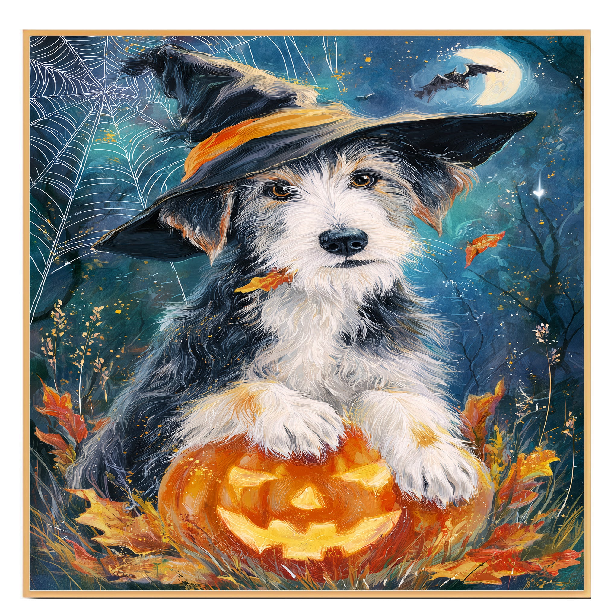 Wolfhound Dog Halloween Candy Bathroom Home Decor Wall Art with Horror Bat Spider Web Canvas on Ready to Hang 1.5" Thick Canvas Wrap, Floating Framed Canvas, Flat Rolled Canvas