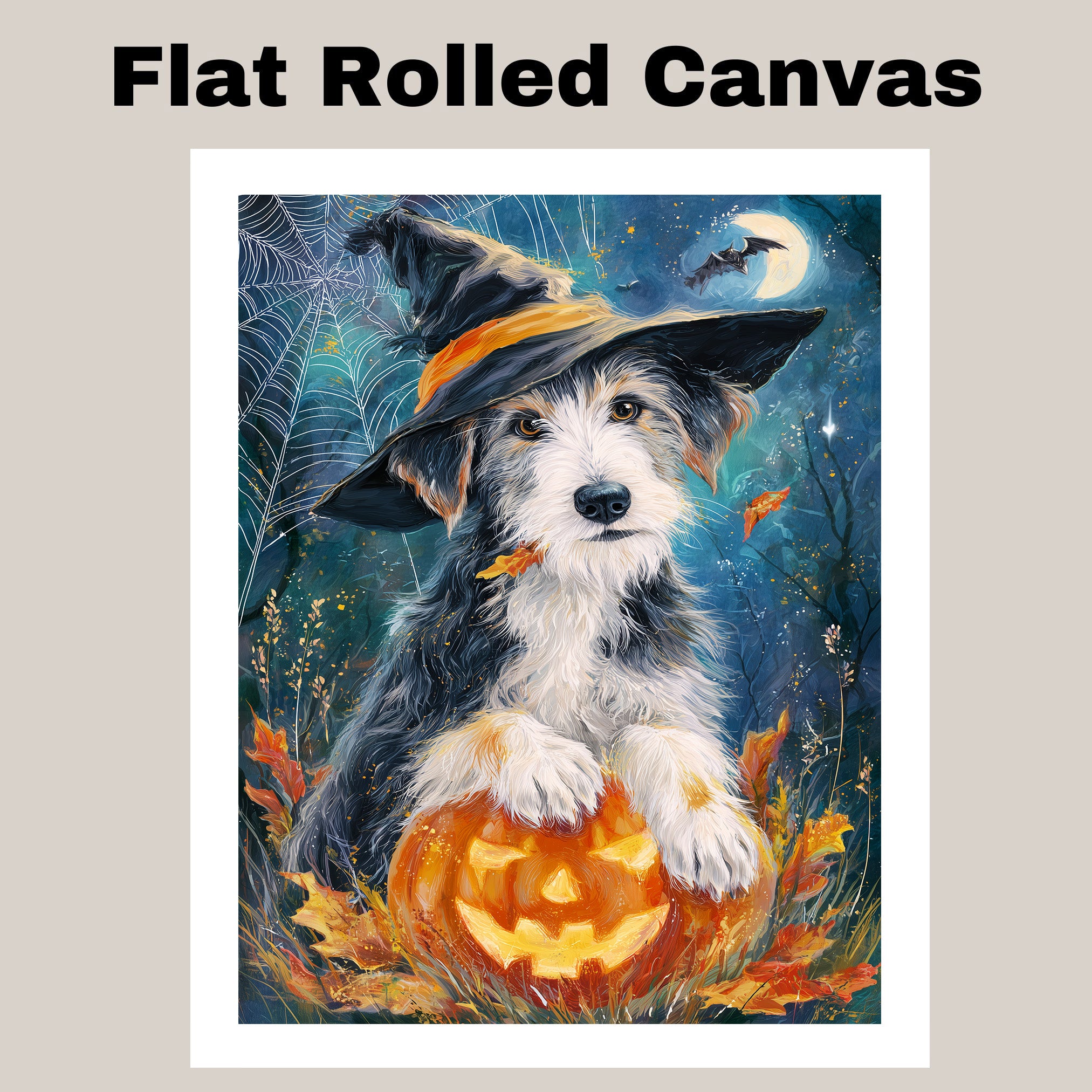 Wolfhound Dog Halloween Candy Bathroom Home Decor Wall Art with Horror Bat Spider Web Canvas on Ready to Hang 1.5" Thick Canvas Wrap, Floating Framed Canvas, Flat Rolled Canvas