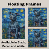 Pitbull Dog Portrait in Starry Night Style with Swirling Sky Reflections and Bold Van Gogh Inspired Brush Strokes on Ready to Hang 1.5" Thick Canvas Wrap, Floating Framed Canvas, Flat Rolled Canvas