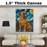Boxer Dog Full Body Portrait in Starry Night Style with Swirling Sky and Bold Brush Strokes Inspired by Van Gogh’s Art on Ready to Hang 1.5" Thick Canvas Wrap, Floating Framed Canvas, Flat Rolled Canvas