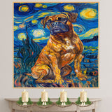 Boxer Dog Portrait in Starry Night Style with Swirling Sky and Expressive Brush Strokes Inspired by Van Gogh’s Impressionist Technique on Ready to Hang 1.5" Thick Canvas Wrap, Floating Framed Canvas, Flat Rolled Canvas