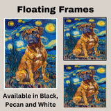 Boxer Dog Portrait in Starry Night Style with Swirling Sky and Expressive Brush Strokes Inspired by Van Gogh’s Impressionist Technique on Ready to Hang 1.5" Thick Canvas Wrap, Floating Framed Canvas, Flat Rolled Canvas