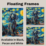 Elegant Blue Poodle Dog in Starry Night Style with Curly Coat and Swirling Sky in a Van Gogh Inspired Impressionist Pet Portrait on Ready to Hang 1.5" Thick Canvas Wrap, Floating Framed Canvas, Flat Rolled Canvas