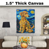 Golden Curly Poodle Dog with Whimsical Swirls in a Van Gogh Inspired Night Sky Painting Style Pet Portrait on Ready to Hang 1.5" Thick Canvas Wrap, Floating Framed Canvas, Flat Rolled Canvas