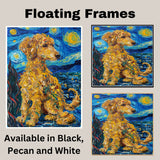 Golden Curly Poodle Dog with Whimsical Swirls in a Van Gogh Inspired Night Sky Painting Style Pet Portrait on Ready to Hang 1.5" Thick Canvas Wrap, Floating Framed Canvas, Flat Rolled Canvas