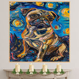 Vibrant Pug Dog Painting in Van Gogh Starry Night Style with Expressive Swirls and Bold Color Brushstrokes on Ready to Hang 1.5" Thick Canvas Wrap, Floating Framed Canvas, Flat Rolled Canvas