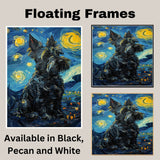 Scottish Terrier Dog Painting in Van Gogh Starry Night Style with Rich Swirls and Deep Expressive Brushstrokes on Ready to Hang 1.5" Thick Canvas Wrap, Floating Framed Canvas, Flat Rolled Canvas