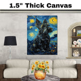 Scottish Terrier Dog Painting in Van Gogh Starry Night Style with Rich Swirls and Deep Expressive Brushstrokes on Ready to Hang 1.5" Thick Canvas Wrap, Floating Framed Canvas, Flat Rolled Canvas