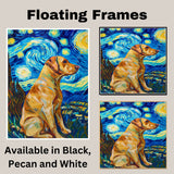 Yellow Labrador Dog Painting in Van Gogh Starry Night Style with Swirling Skies and Vibrant Impressionist Brushstrokes on Ready to Hang 1.5" Thick Canvas Wrap, Floating Framed Canvas, Flat Rolled Canvas