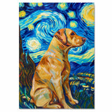 Yellow Labrador Dog Painting in Van Gogh Starry Night Style with Swirling Skies and Vibrant Impressionist Brushstrokes on Ready to Hang 1.5" Thick Canvas Wrap, Floating Framed Canvas, Flat Rolled Canvas
