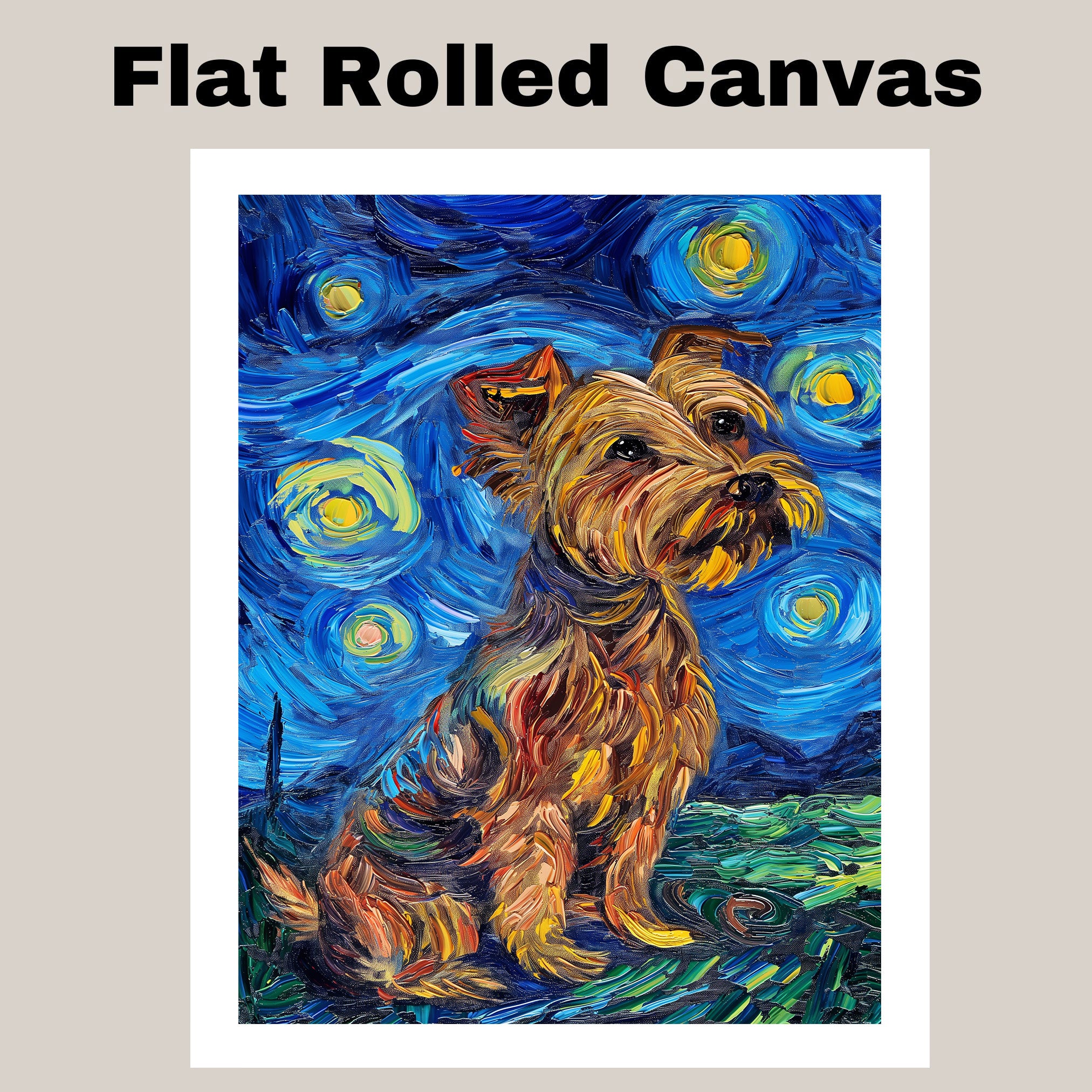 Expressive Yorkshire Terrier Dog Painting in Van Gogh Inspired Style with Bold Colors and Textured Artistic Brushstrokes on Ready to Hang 1.5" Thick Canvas Wrap, Floating Framed Canvas, Flat Rolled Canvas