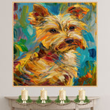 Yorkshire Terrier Dog Painting in Van Gogh Inspired Style with Bold Colors and Textured Expressionist Brushstrokes on Ready to Hang 1.5" Thick Canvas Wrap, Floating Framed Canvas, Flat Rolled Canvas