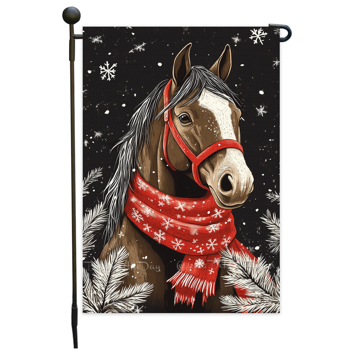 Christmas Horse with Red Scarf Garden Flag 12x18 Inch Single Side or Double Sidedd Winter Snow Yard Flag Farmhouse Outdoor Decorative Animal Banner for Patio Lawn
