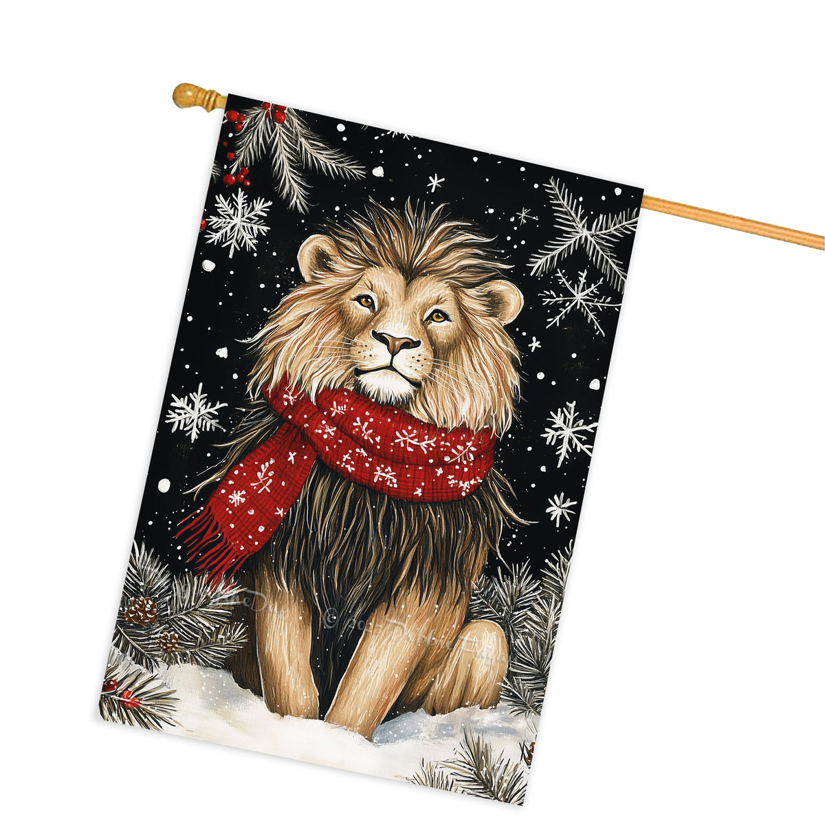 Winter Lion House Flag Double Sided 28x40 Inch Winter Snowflake Christmas Animal Outdoor Flag Farmhouse Holiday Decor for Front Porch Yard Home