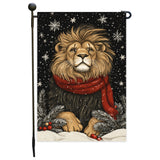 Christmas Lion Garden Flag, Snowflake Animal Yard Flag for Outside Decorations Winter Holiday Seasonal Farmhouse Outdoor Small Home Decor 12x18 Inch Single Side or Double Sidedd