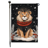 Christmas Lion Garden Flag, Winter Snowflake Yard Flags for Holiday Xmas Seasonal Outdoor Decoration for Farmhouse Mailbox Décor 12x18 Inch Single Side or Double Sidedd