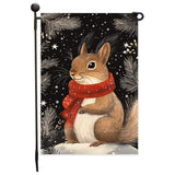 Winter Squirrel Garden Flag 12x18 Inch Single Side or Double Sidedd Outdoor Holiday Yard Flag, Cute Woodland Squirrel with Red Scarf Farmhouse Lawn Garden Christmas Banner
